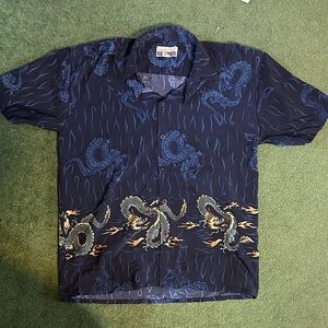 Men's Y2K Blue Dragon Print Shirt